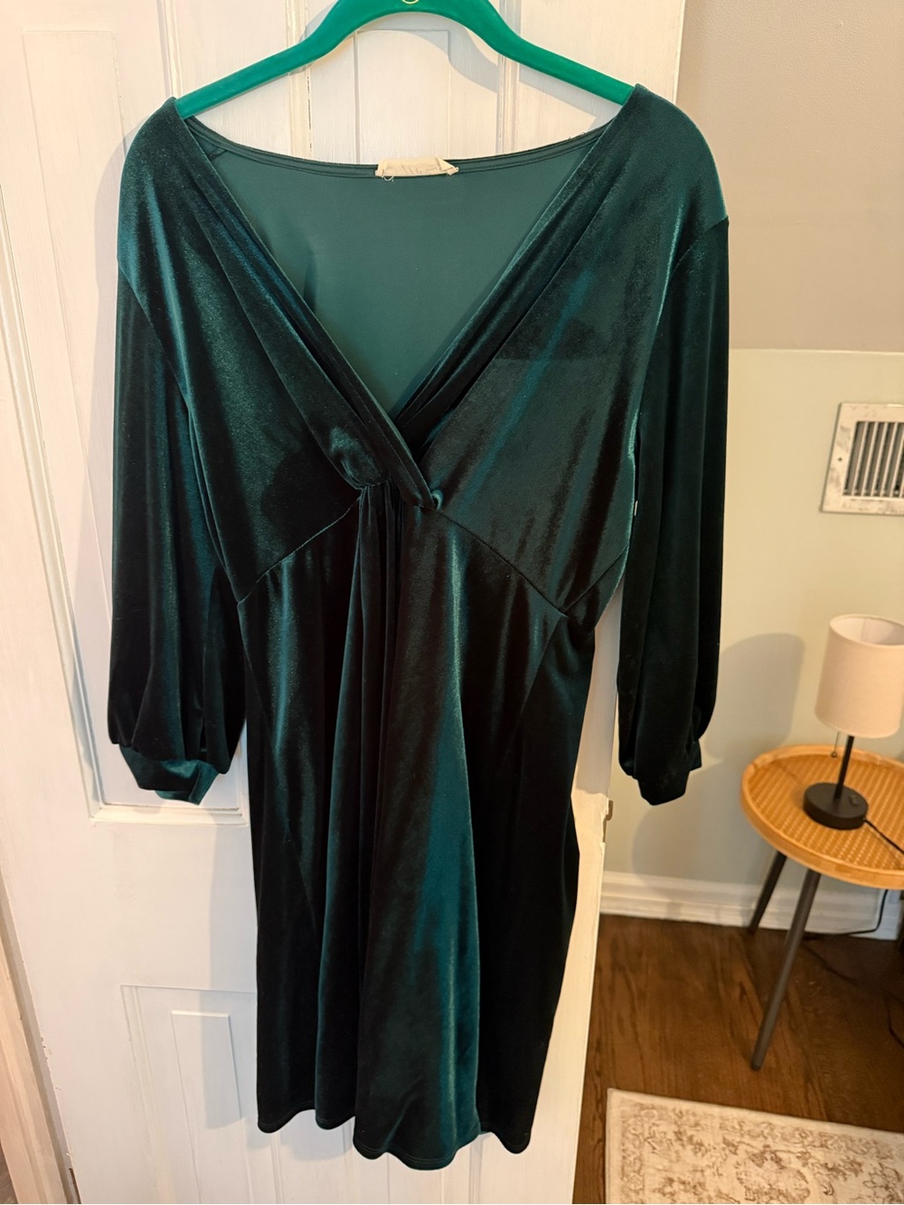 Pinkblush Deep Emerald Green Velvet V-Neck Midi Dress